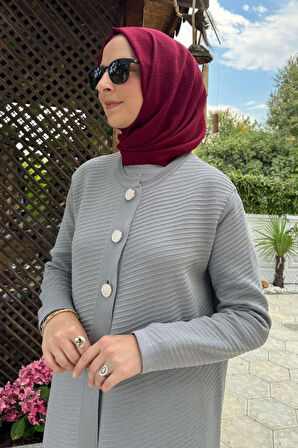 Sinem Çelik Örme Triko Hırka Gri