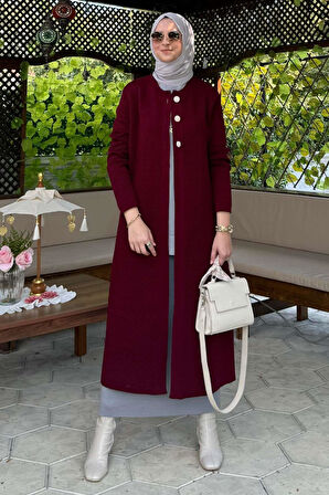 Sinem Çelik Örme Triko Hırka Bordo