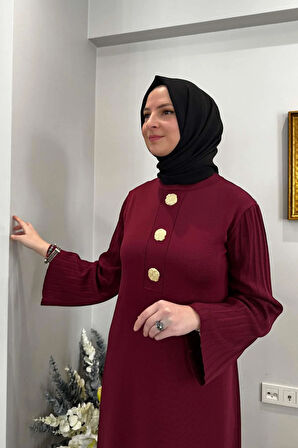 Banu Broşlu Triko Elbise Bordo