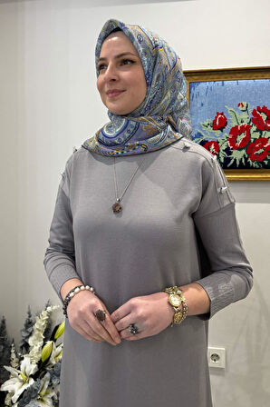 Karanfil Triko Elbise Gri