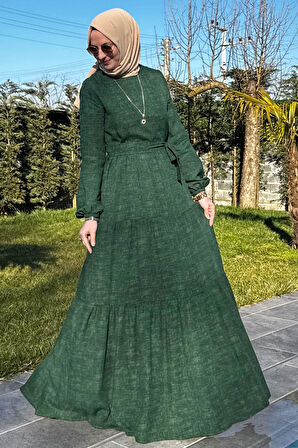 Kot Efektli Elbise Yeşil