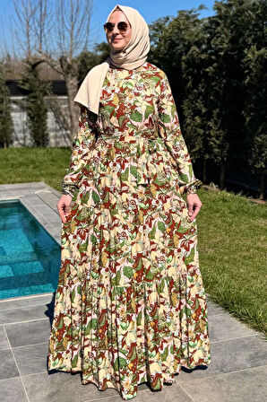 Tropikal Desenli Elbise