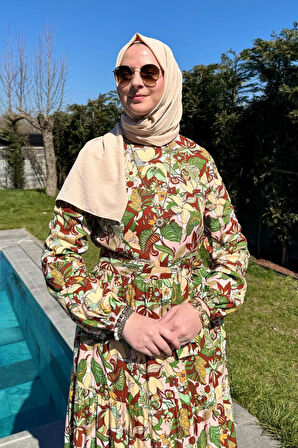 Tropikal Desenli Elbise