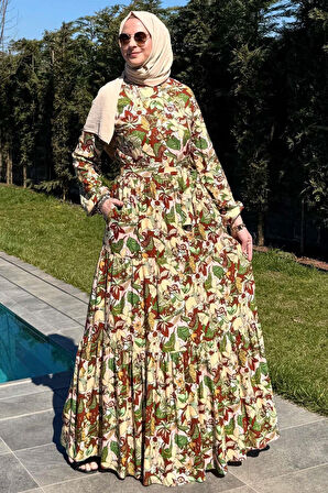 Tropikal Desenli Elbise