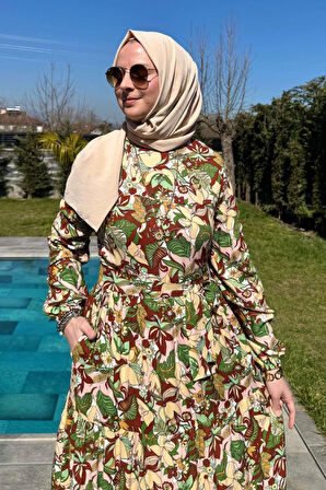 Tropikal Desenli Elbise