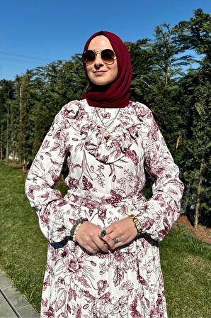 Botanik Elbise Bordo