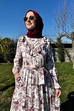 Botanik Elbise Bordo