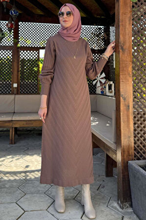 Yağmur Triko Elbise Sütlü Kahve