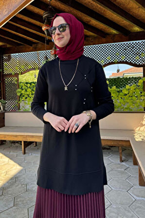 Gonca Taşlı Triko Tunik Siyah