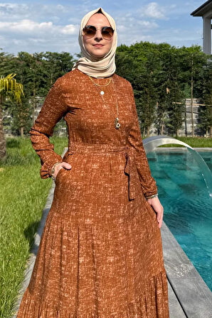 Kot Efektli Elbise Kiremit