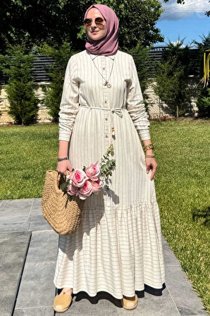 Süreyya Çizgili Gömlek Elbise Siyah