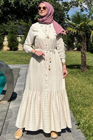 Süreyya Çizgili Gömlek Elbise Siyah