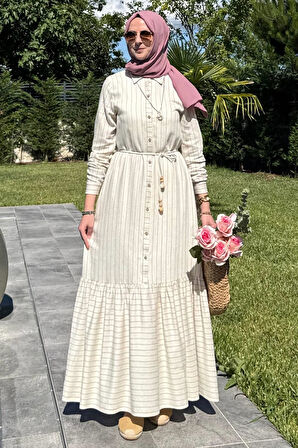 Süreyya Çizgili Gömlek Elbise Siyah