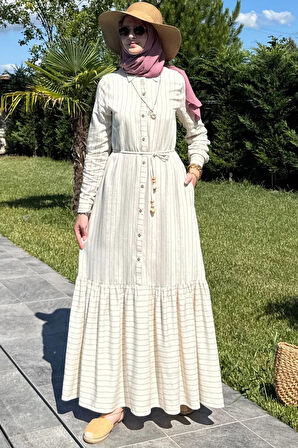 Süreyya Çizgili Gömlek Elbise Siyah