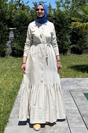 Süreyya Çizgili Gömlek Elbise İndigo