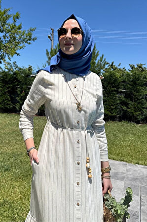 Süreyya Çizgili Gömlek Elbise İndigo