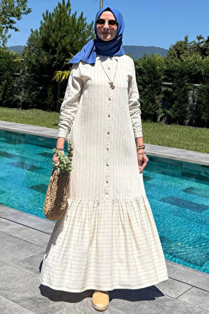 Süreyya Çizgili Gömlek Elbise İndigo