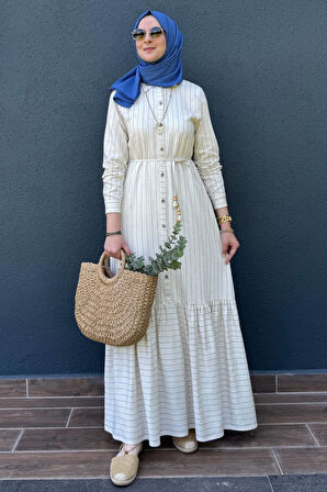 Süreyya Çizgili Gömlek Elbise İndigo