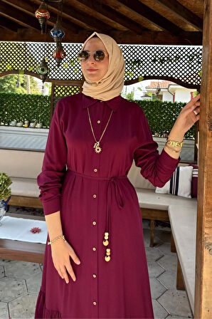 Süreyya Gömlek Elbise Bordo