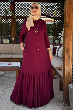 Süreyya Gömlek Elbise Bordo