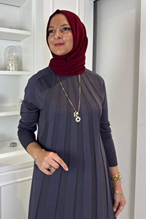 Beyza Fitilli Triko Elbise Antrasit