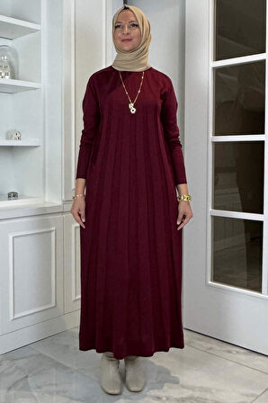 Beyza Fitilli Triko Elbise Bordo