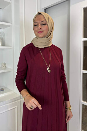 Beyza Fitilli Triko Elbise Bordo