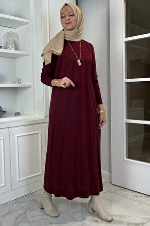 Beyza Fitilli Triko Elbise Bordo