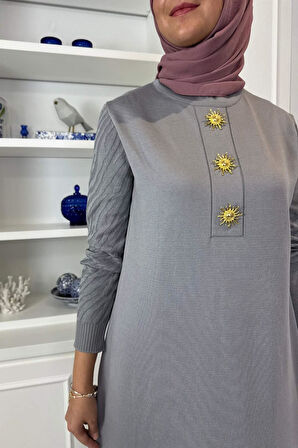 Güneş Triko Elbise Gri