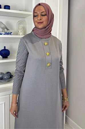 Güneş Triko Elbise Gri