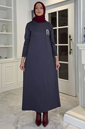 Gözde Broşlu Triko Elbise Antrasit