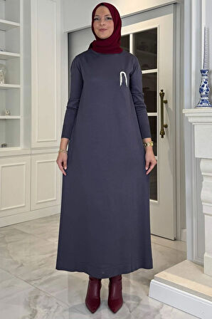 Gözde Broşlu Triko Elbise Antrasit