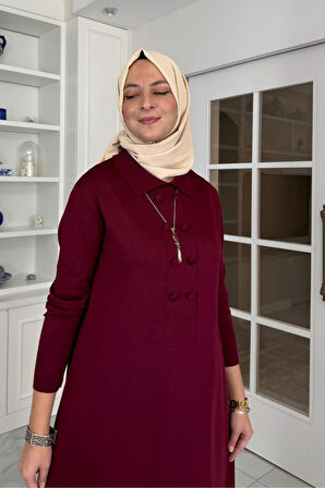 Laçin Triko Elbise Bordo