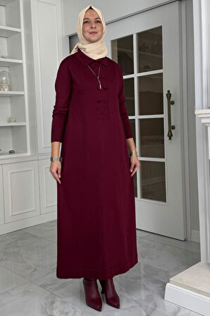 Laçin Triko Elbise Bordo