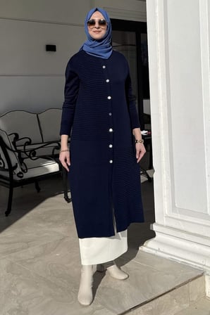 Manolya Lacivert Triko Hırka