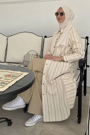 Lina Çizgili Keten Kap