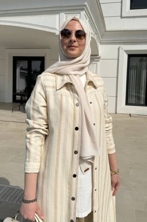 Lina Çizgili Keten Kap