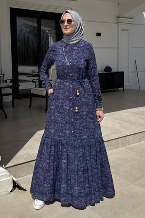 Süreyya Kot Efektli Gömlek Elbise Lacivert