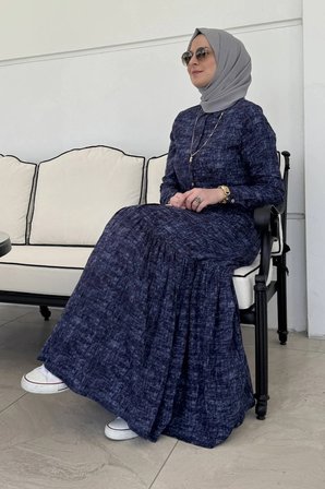Süreyya Kot Efektli Gömlek Elbise Lacivert