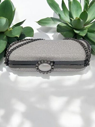 PARLAK SATEN BEYAZ CLUTCH ÇANTA