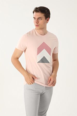 Uki Pembe Slim Fit Bisiklet Yaka Baskılı T-Shirt