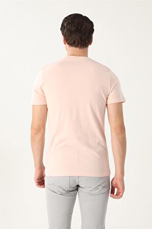 Uki Pembe Slim Fit Bisiklet Yaka Baskılı T-Shirt