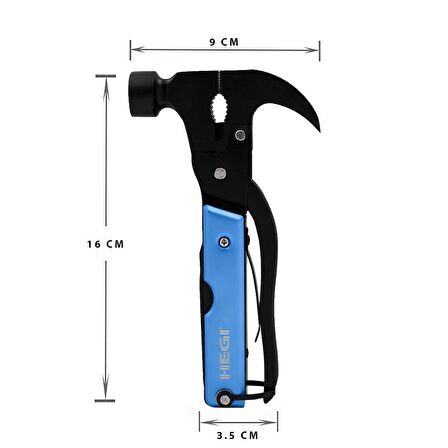 Hegi 18 Fonksiyonlu Paslanmaz Çelik Çekiç ve Keser - Mavi