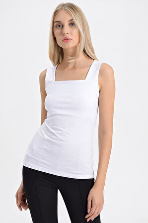 Kare Yaka Kolsuz Likralı Pamuklu Kumaş Body