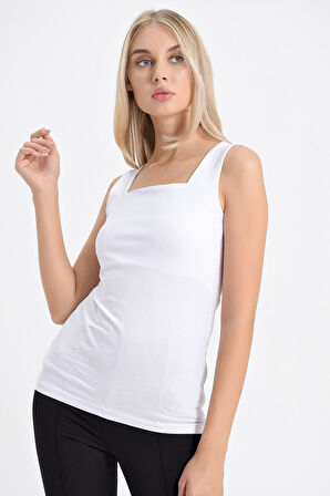 Kare Yaka Kolsuz Likralı Pamuklu Kumaş Body