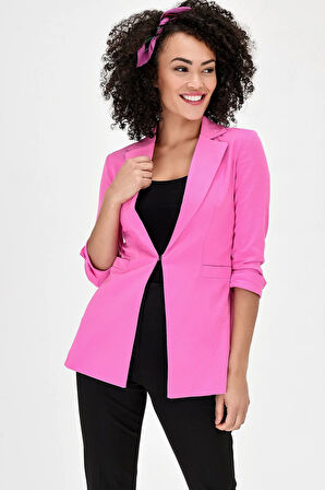 Kapri Truvakar Kol Süs Cepli Kopçalı Ofis Blazer Kumaş Ceket-Pembe