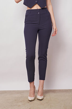 Kalın Kemerli Süs Cepli Bilek Boy Likralı Kumaş Pantolon-Laci