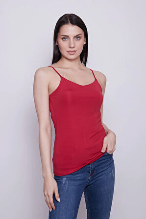 Parlak kumaş İp Askılı Şık Body-Kırmızı
