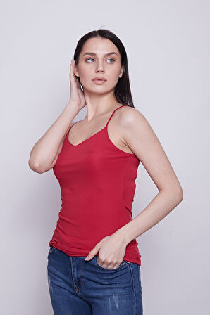 Parlak kumaş İp Askılı Şık Body-Kırmızı