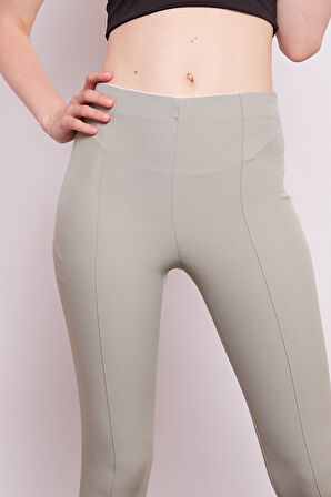 Power Strech Likralı Dar Kesim Yüksek Bel Beli Lastikli Bilek Boy Kumaş Pantolon-Çağla Yeşil